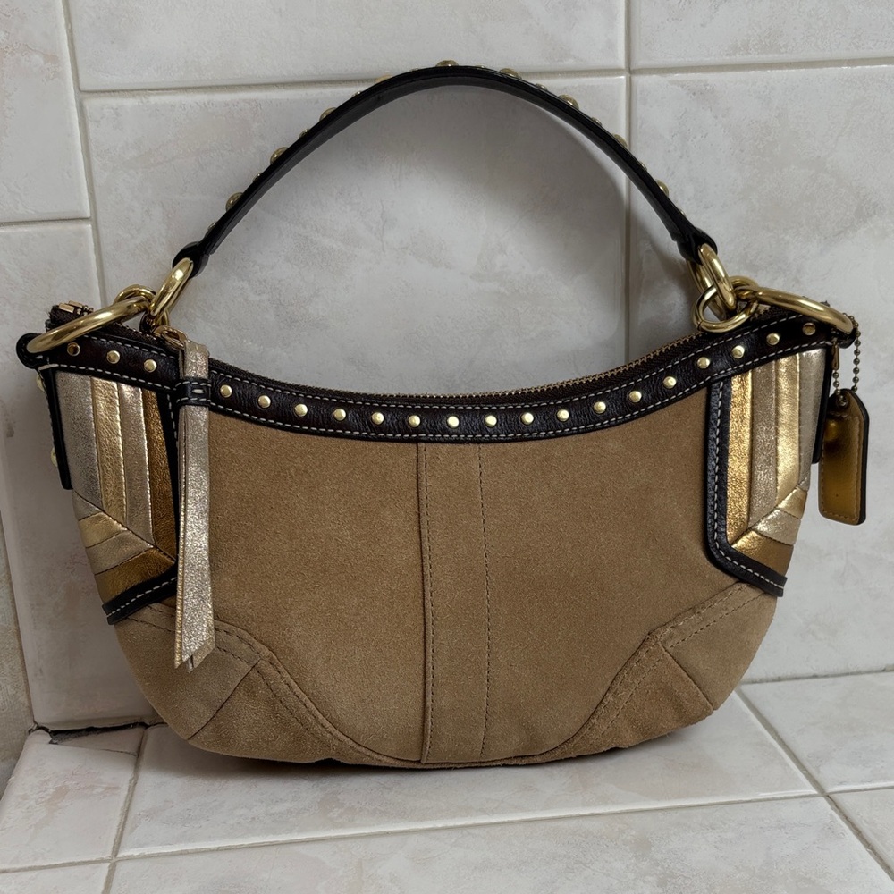 Coach Vintage Small Hobo Shoulder Bag with Metallic Accents Semi-circle Shape
